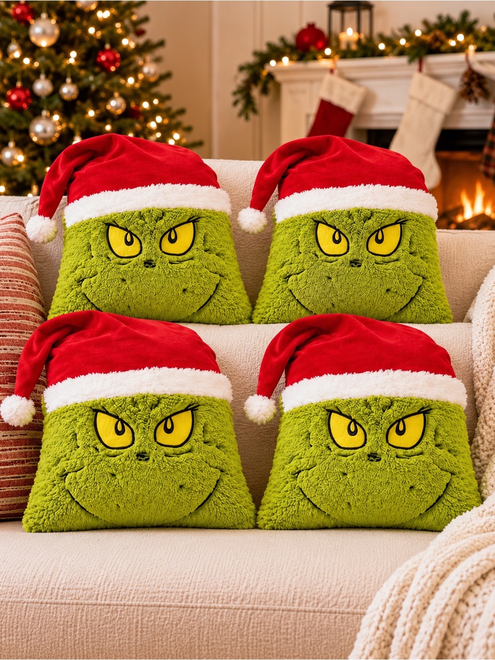 Pottery Barn Kids Dr. Seuss The Grinch Christmas Pillow Set of 4